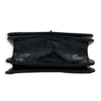 Rita Black Top Handle Bag in Waxed Calfskin, Gold hardware
