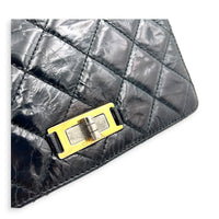 Rita Black Top Handle Bag in Waxed Calfskin, Gold hardware