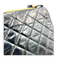 Rita Black Top Handle Bag in Waxed Calfskin, Gold hardware