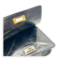 Rita Black Top Handle Bag in Waxed Calfskin, Gold hardware