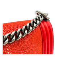 Boy Shoulder Bag Red in Stingray/ Calfskin, Brushed Silver hardware