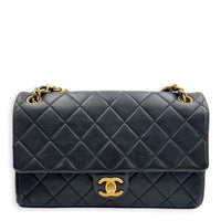 23P Seasonal Quilted Flap Black Shoulder Bag in Calfskin, Gold hardware