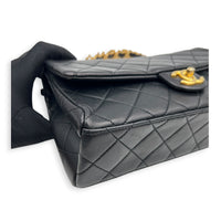 23P Seasonal Quilted Flap Black Shoulder Bag in Calfskin, Gold hardware