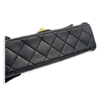 23P Seasonal Quilted Flap Black Shoulder Bag in Calfskin, Gold hardware