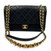 23P Seasonal Quilted Flap Black Shoulder Bag in Calfskin, Gold hardware