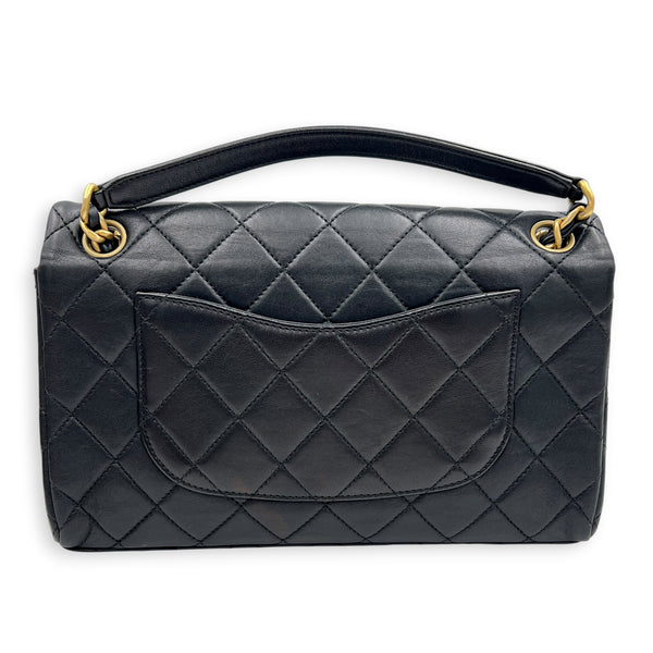 23P Seasonal Quilted Flap Black Shoulder Bag in Calfskin, Gold hardware