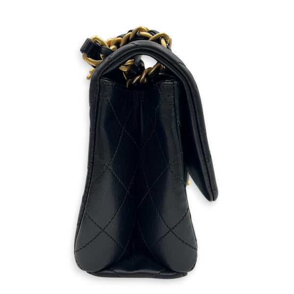 23P Seasonal Quilted Flap Black Shoulder Bag in Calfskin, Gold hardware