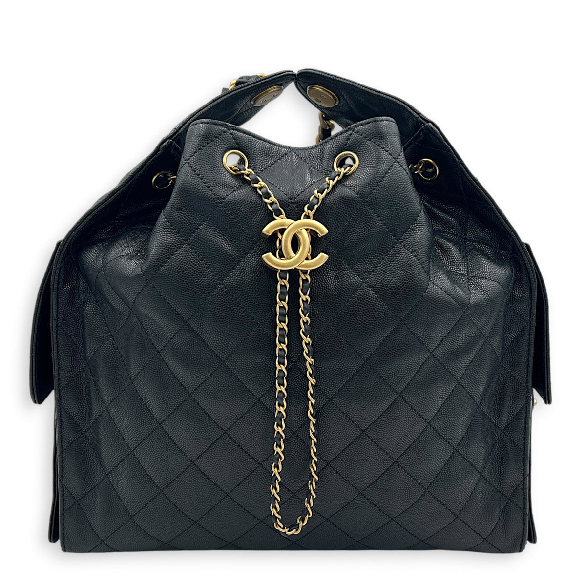 C25 Hobo Medium Black Shoulder Bag in Caviar Leather, Gold hardware