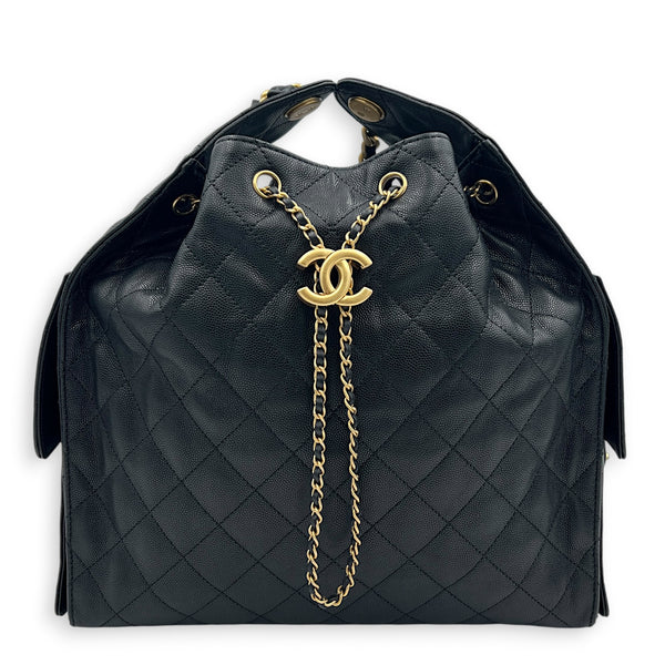C25 Hobo Medium Black Shoulder Bag in Caviar Leather, Gold hardware