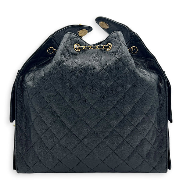 C25 Hobo Medium Black Shoulder Bag in Caviar Leather, Gold hardware