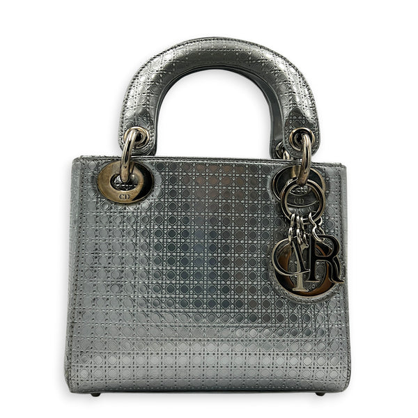 Lady Dior Mini Micro Cannage Top Handle Bag in Patent Leather, Silver hardware