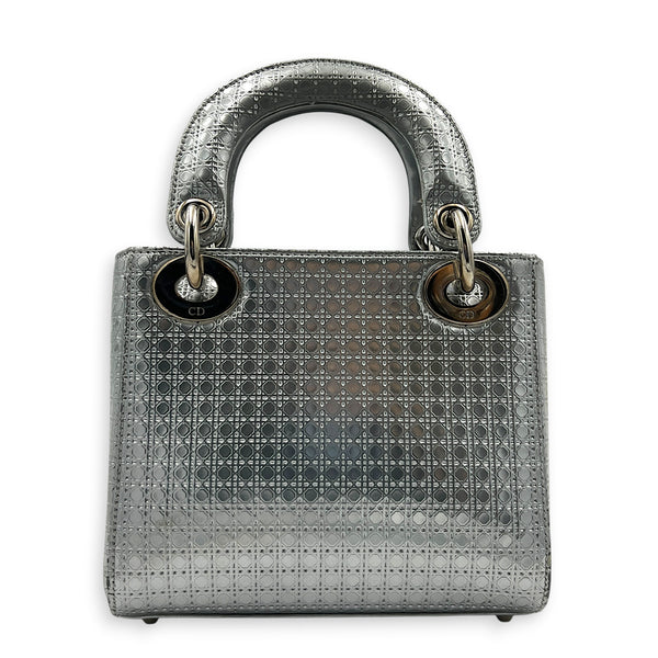 Lady Dior Mini Micro Cannage Top Handle Bag in Patent Leather, Silver hardware