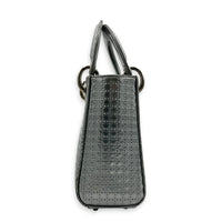 Lady Dior Mini Micro Cannage Top Handle Bag in Patent Leather, Silver hardware
