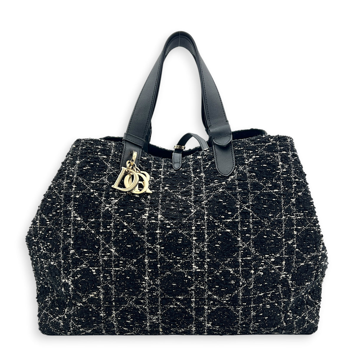 Toujours Black Top Handle Bag in Tweed, Light Gold hardware