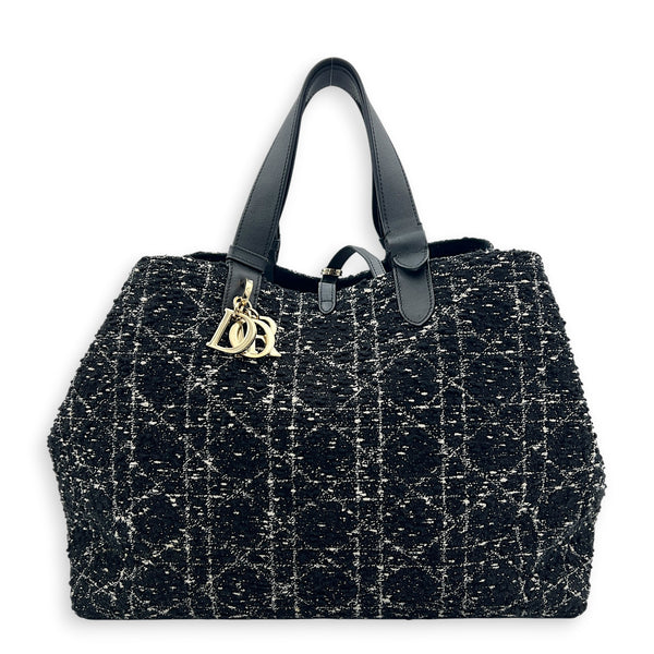 Toujours Black Top Handle Bag in Tweed, Light Gold hardware