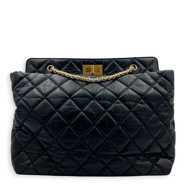 2.55 Black Tote Bag in Calfskin, Gold hardware