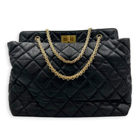 2.55 Black Tote Bag in Calfskin, Gold hardware