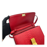 Box Red Crossbody Bag in Python Leather, Gold hardware
