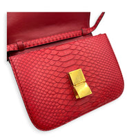 Box Red Crossbody Bag in Python Leather, Gold hardware