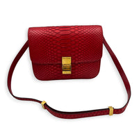 Box Red Crossbody Bag in Python Leather, Gold hardware