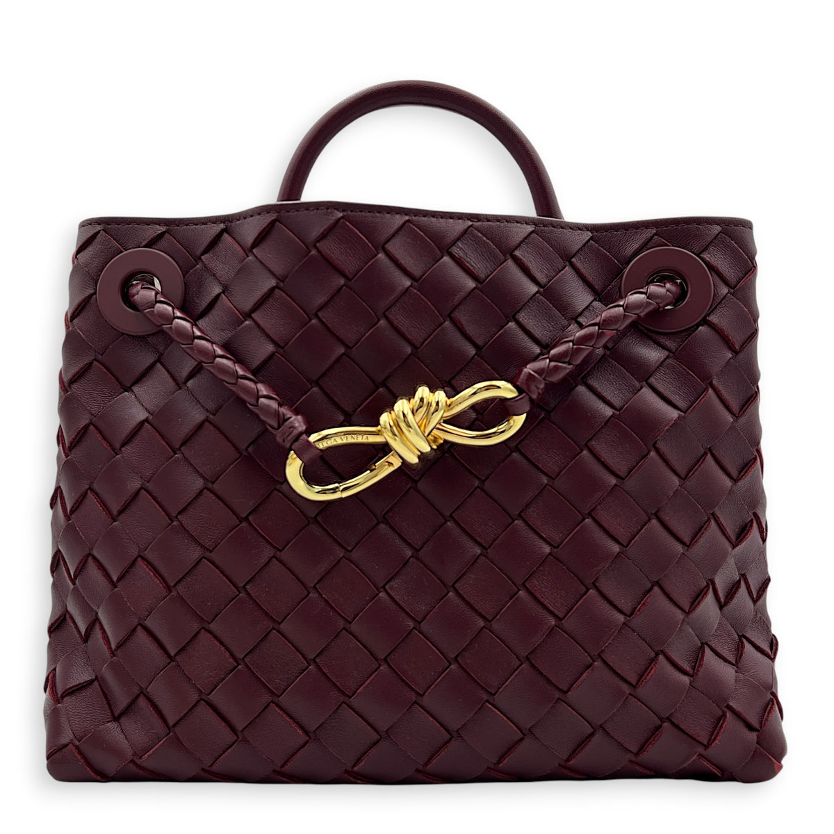 Andiamo Small Red Top Handle Bag in Calfskin, Gold hardware