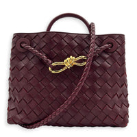 Andiamo Small Red Top Handle Bag in Calfskin, Gold hardware
