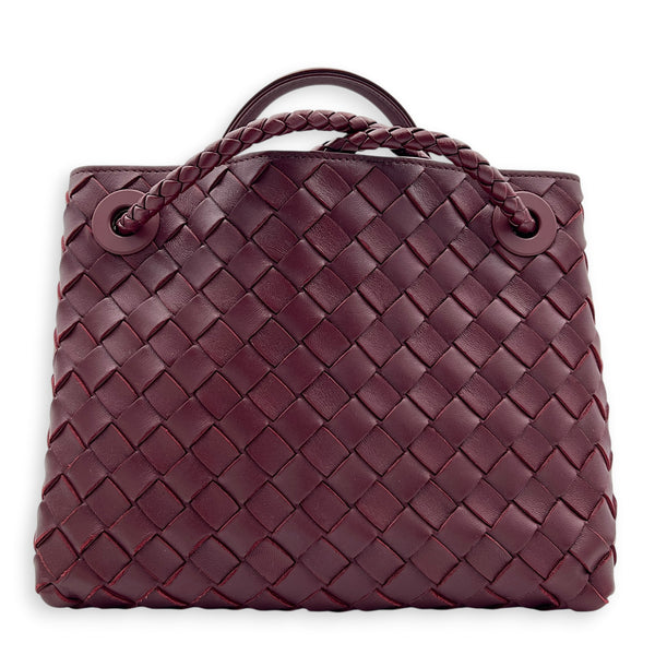 Andiamo Small Red Top Handle Bag in Calfskin, Gold hardware