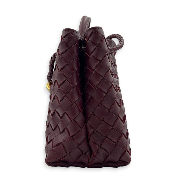 Andiamo Small Red Top Handle Bag in Calfskin, Gold hardware