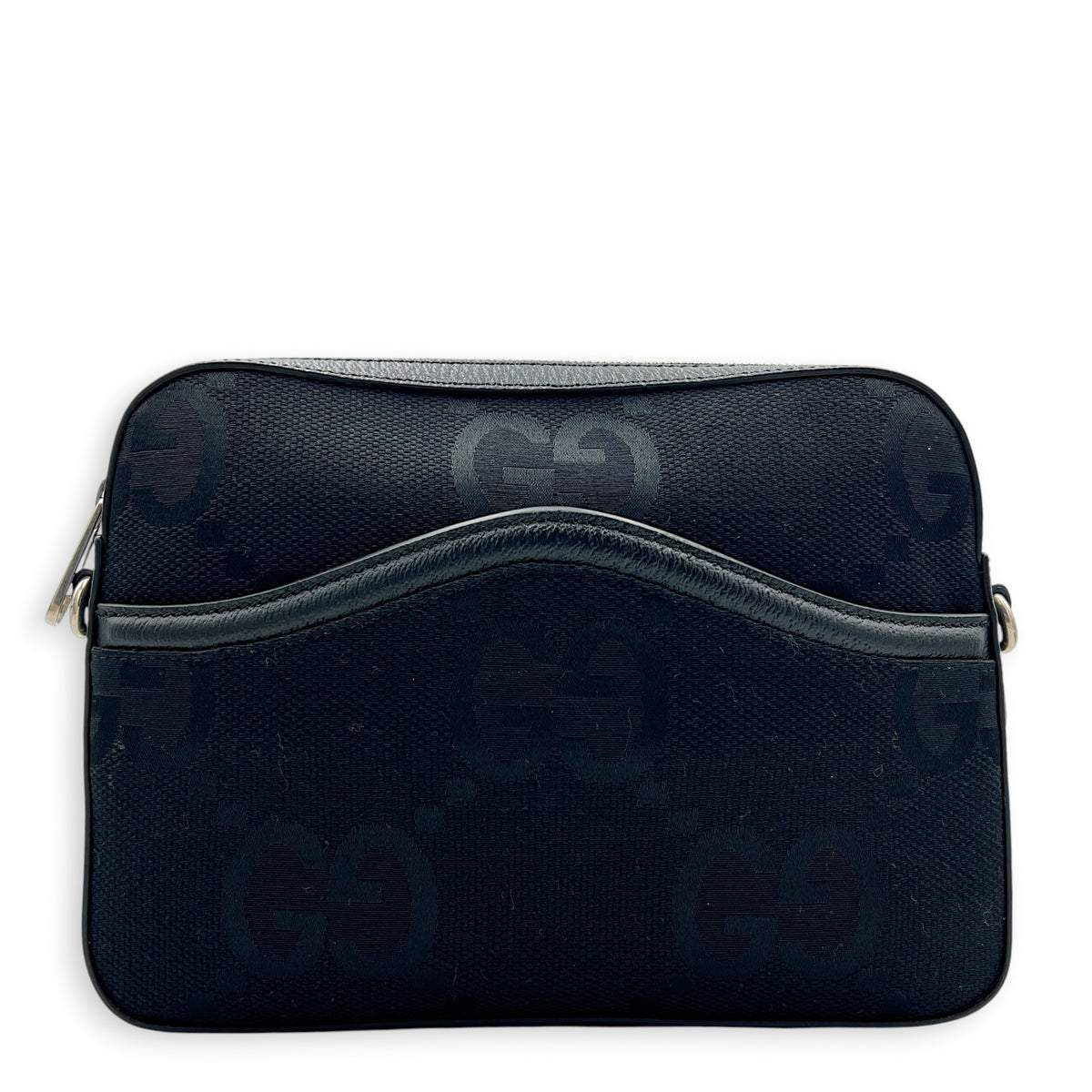 Jumbo GG Black Crossbody Bag in Canvas, Silver hardware