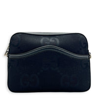 Jumbo GG Black Crossbody Bag in Canvas, Silver hardware