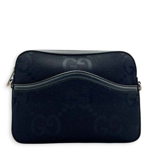 Jumbo GG Black Crossbody Bag in Canvas, Silver hardware