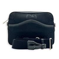 Jumbo GG Black Crossbody Bag in Canvas, Silver hardware