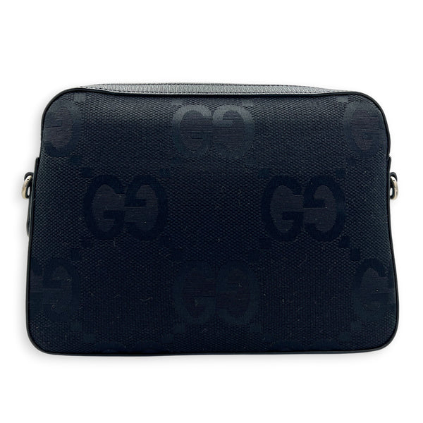 Jumbo GG Black Crossbody Bag in Canvas, Silver hardware