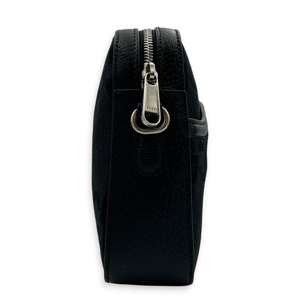 Jumbo GG Black Crossbody Bag in Canvas, Silver hardware