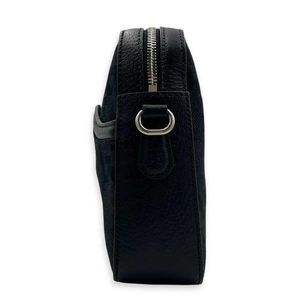 Jumbo GG Black Crossbody Bag in Canvas, Silver hardware