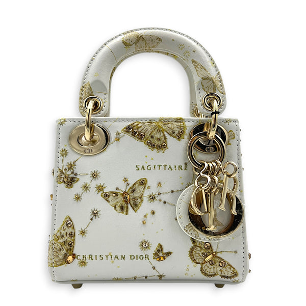 Lady Dior Top Handle Bag Micro White in Calfskin, Gold hardware