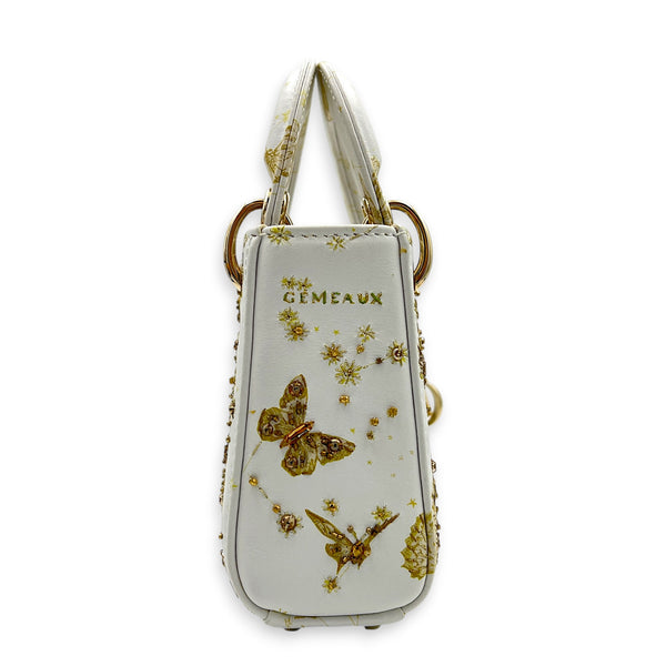 Lady Dior Top Handle Bag Micro White in Calfskin, Gold hardware