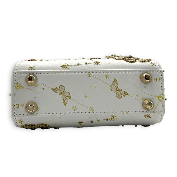 Lady Dior Top Handle Bag Micro White in Calfskin, Gold hardware