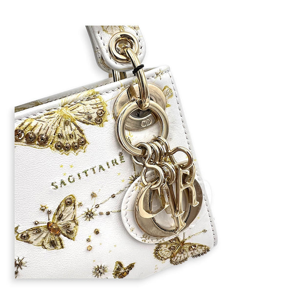 Lady Dior Top Handle Bag Micro White in Calfskin, Gold hardware