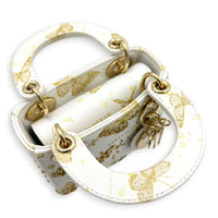 Lady Dior Top Handle Bag Micro White in Calfskin, Gold hardware