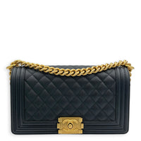 Boy Shoulder Bag Gold in Caviar Leather, Gold hardware