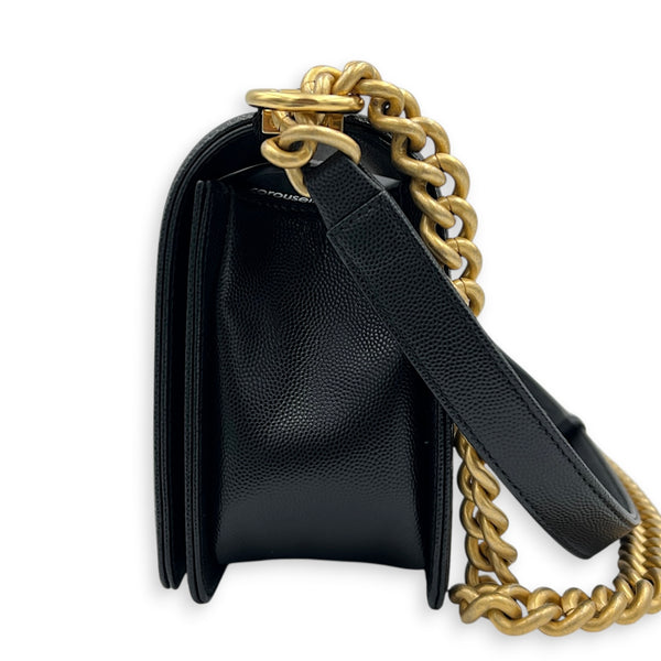 Boy Shoulder Bag Gold in Caviar Leather, Gold hardware