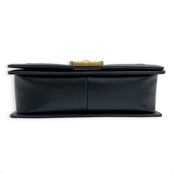 Boy Shoulder Bag Gold in Caviar Leather, Gold hardware
