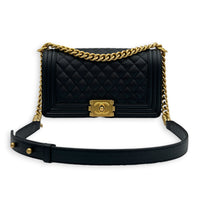 Boy Shoulder Bag Gold in Caviar Leather, Gold hardware