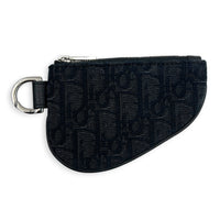 Saddle Triple Pouch Black Crossbody Bag in Oblique Jacquard, Silver hardware