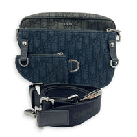 Saddle Triple Pouch Black Crossbody Bag in Oblique Jacquard, Silver hardware