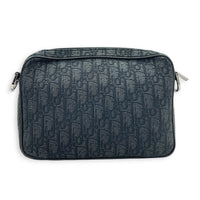 Saddle Triple Pouch Black Crossbody Bag in Oblique Jacquard, Silver hardware