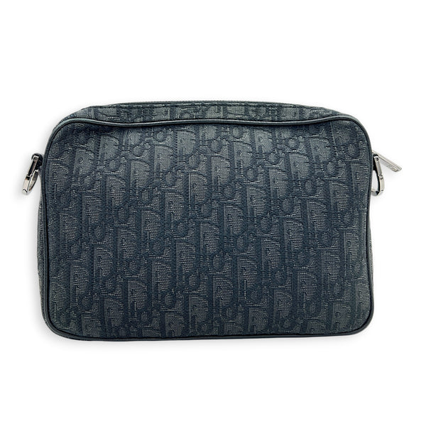 Saddle Triple Pouch Black Crossbody Bag in Oblique Jacquard, Silver hardware