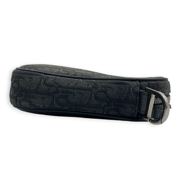 Saddle Triple Pouch Black Crossbody Bag in Oblique Jacquard, Silver hardware