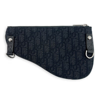 Saddle Triple Pouch Black Crossbody Bag in Oblique Jacquard, Silver hardware